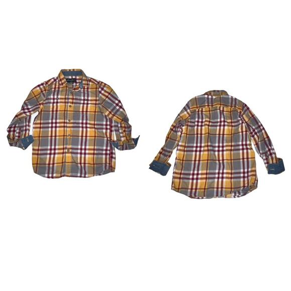 Eddie Bauer Kids Plaid Button Down Shirt yellow burgundy gray white boy's size 7 - Picture 2 of 16